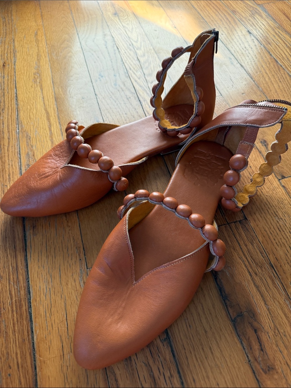 Bali Elf Carmella Tan dark tan Women's Beaded Ankle-Strap Flats 9